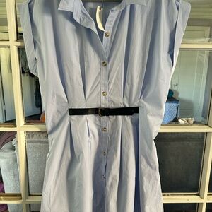 Anthropologie Light Blue Shirt Dress with Black Belt